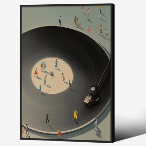 Black Framed Canvas Wall Art 16x24 inch Vinyl Record Player