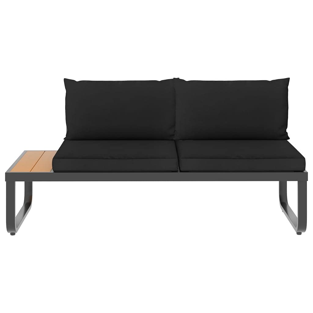 Set Divano da Giardino 4 Pezzi Angolo Alluminio WPC con Cuscini Grigio Scuro Marrone per Esterno Interno Salotto Relax Poltrone Tavolino Incluso