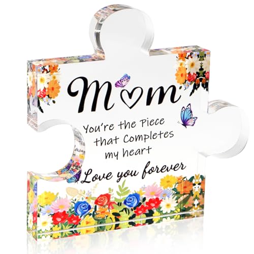 ADDWel Regalos para el día de la madre para mamá de hija e hijo, placa acrílica de rompecabezas con palabras significativas para el día de la madre, Navidad, Acción de Gracias, regalos de cumpleaños