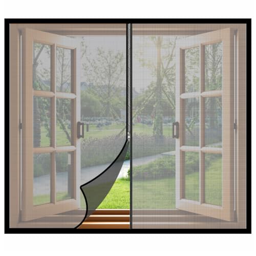 Image of Classic Mosquito Net for Windows with Zipper | 90X110 cm | 120 GSM Fiberglass Mesh |Pre Stitched Window Net for Home | Self Adhesive Hook All Loop Easy Install | Protection from All Insects |Black