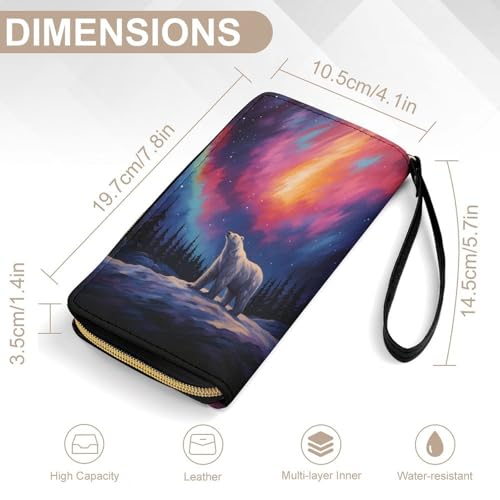 Aurora Polar Bear Women's Wallet Wristlet Zipper Purse with Hand Strap Travel Credit Card Holder for Daily Use Gifts2