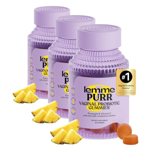Image of Lemme Purr Vaginal Probiotic Gummies for Women - Balanced pH, Healthy Odor, Yeast Balance & Flora Support + Vitamin C for Immune Health - Tasty Pineapple (60 Count) (Pack of 3)