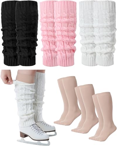 Image of Chuarry 6 Pairs Skating Leg Warmer Sets for Women Girls Knit Long Leg Warmers Socks Calf Socks Set for Ice Figure Skating