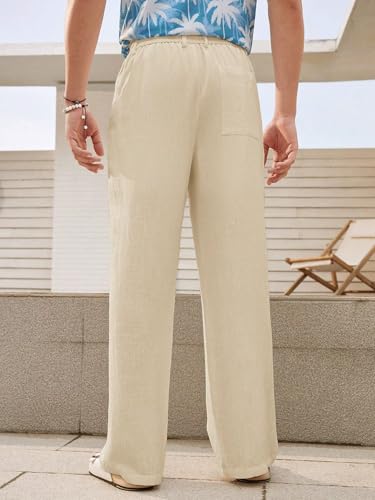 Image of GRECIILOOKS Men's Linen Trousers | Loose Fit Linen-Cotton Casual Pants for Men | Relaxed Office Wear Formal Trousers for Men | Stylish Beige & Pants