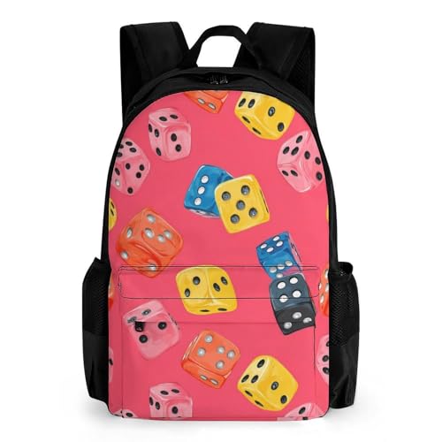Colorful Dice Travel Backpack Casual Daypack Shoulder Bag with Adjustable Shoulder Straps for Men Women