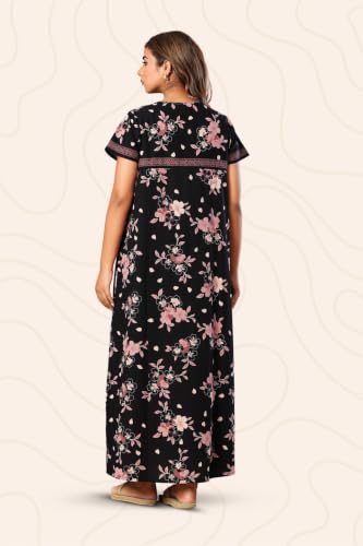 Image of NIHSAMAH Cotton Nighty for Women with Pocket, Premium Printed Long Nighty | Comfortable & Fancy Sleepwear /Nightwear