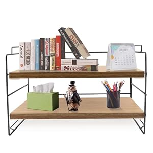 Lacusmall Schreibtisch-Aufbewahrungsregal, Schreibtisch-Organizer, Mehrzweck-Bücherregal für Büro, Zuhause, Desktop-Display-Regal, Schreibtisch-Ständer, Bücherregal (Holzfarbe, 2Tier)