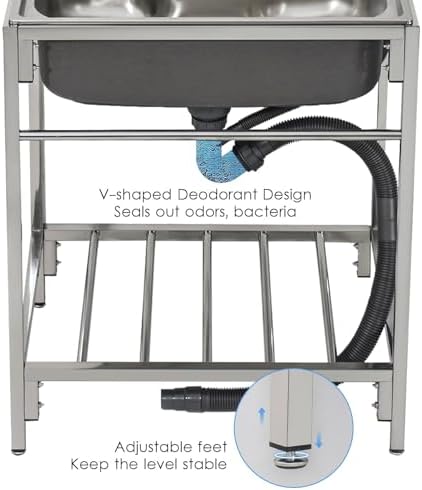 Freestanding Utility Sink,Outdoor Sink Set,Stainless Steel Sink,Outdoor Stainless Steel Free Standing Commercial Kitchen Sink Laundry Room Utility Sink Set (