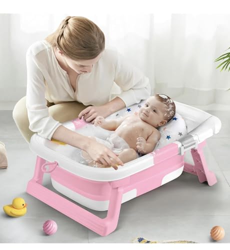 Image of Premium Foldable & Collapsible Baby Bathtub,Bath Tub with Soft Cushion, Bathtub for Newborn to Toddler 0-36 Months,Portable Travel Baby Tub with No-Slip Feet,Baby Shower Gifts Pink (Baby Bath Pink)