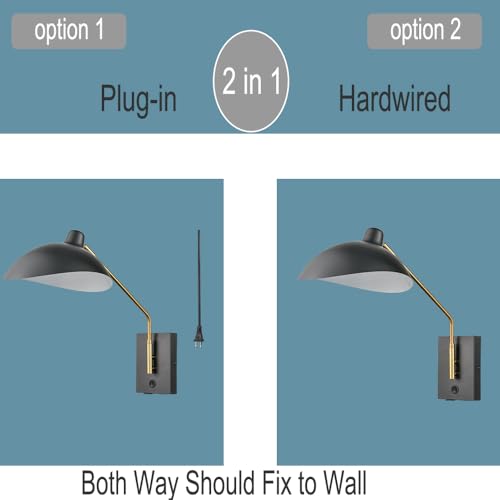 Image of CLAXY Plug in Wall Sconces Matte Black Swing Arm Wall Mount Lighting | E12 Home Wall Lights with USB Charge Port-Set of 2, Plug in or Hardwired Wall Mounted Lights for Bedroom Reading Room Living