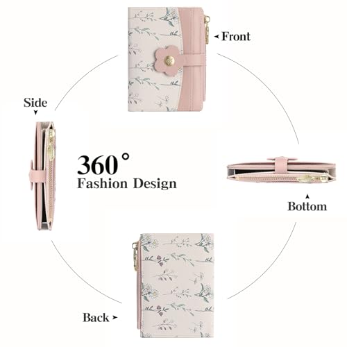 Image of GAEKEAO Small Wallets for Women RFID Blocking Bifold Floral Vegan Leather Wallet Card Holder with ID Window & Zipper Pocket