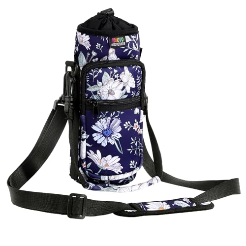 Nuovoware Bolsillo de Botella de Agua Portátil de Neopreno de 710ml, Bolsillo con Correa de Hombro Anticaídas, Protectora Impermeable de Botella para Viaje al Aire Libre - Crisantemo de Persia