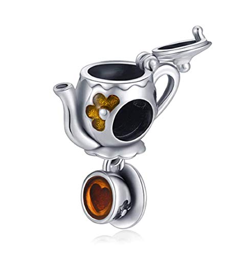 EVESCITY Best Quality Many Styles Silver Pendents 925 Sterling Beads Fits Pandora, & Similar Charm Bracelets & Necklaces (Tea Kettle Set Dangle Coffee Mug Cup)