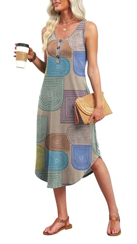 Image of WIHOLL Summer Dresses for Women 2026 Button Front Sleeveless Casual Midi Dress Beach Vacation Sundresses with Pockets
