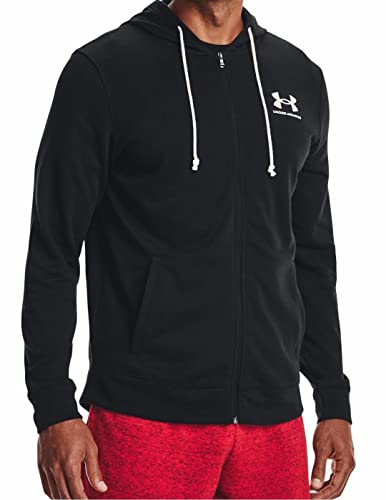 Vestibilità sportiva Under Armour Uomo Rival Terry Left Chest Full Zip, Felpa con Zip da Palestra Leggera, Comoda Felpa della Tuta Sportiva per Riscaldamento e Allenamento,Black/Onyx White,LG