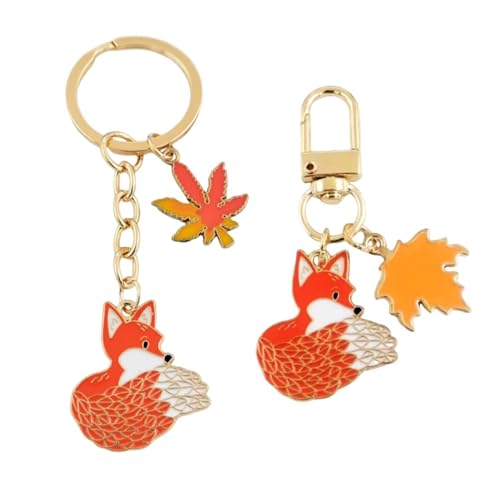 2 Uds Llaveros De Hoja De Arce De Zorro, Lindos Llaveros De Animales, Interesantes Dijes para Bolsos, Llaveros De Metal Creativos