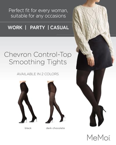 Image of MeMoi Chevron Control Top Tights, Smoothing Tummy Control 60 Denier