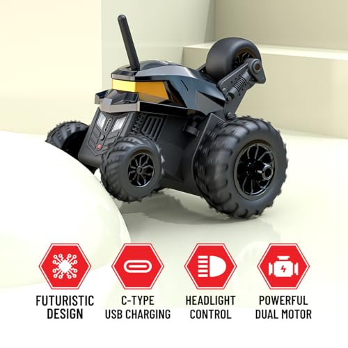 Image of Mirana Warrior 360 Degree Rotating Stunt RC Car Toy for Kids | High Speed Steering Remote Control Vehicle | USB Type-C Rechargeable | Made in India (Onyx Black)