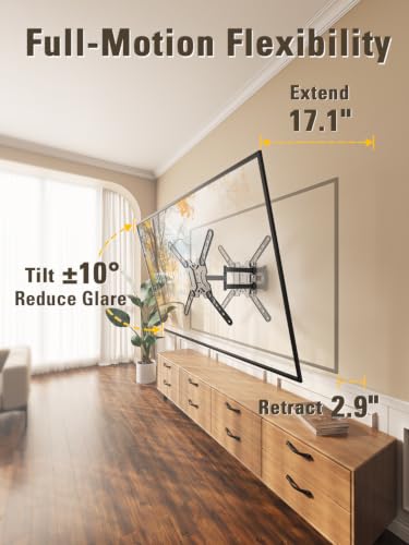 Image of Mounting Dream UL Listed TV Wall Mount for Most 26-60 Inch TV Full Motion | Corner TV Mount Design, Articulating Wall Mount TV Bracket Swivel and Tilt, Single Stud Max VESA 400x400mm, Up to 77LBS