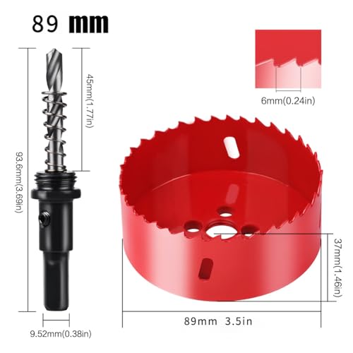 Image of 3.5 Inch Hole Saw, 3 1 /2 Hole Saw, M42 HSS Bi-Metal Hole Cutter, Triangular Shank Hole Saw Drill Bit with Spring for Wood, Plywood, Plastic, Gypsum Board, Various Thin Metal Sheet