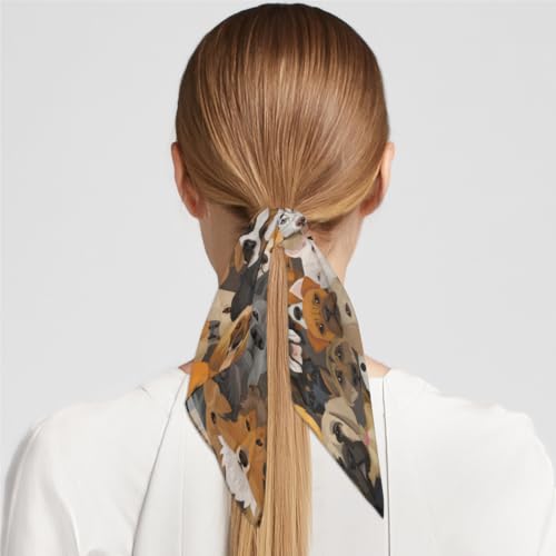 Animal Dog Pattern Silk Like Head Scarf for Women 23.6” Square Satin Hair Scarf Fashion Print Pattern Scarves Silk Feeling Neckerchief Bandana Lightweight Handbag Accessories4
