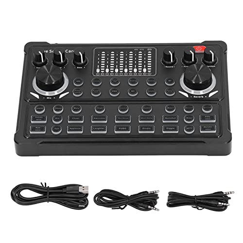 Live Sound Card, DSP Noise Reduction LED Breathing Light Display, Voice Changer Sound Board, Connection for Live Streaming and Recording