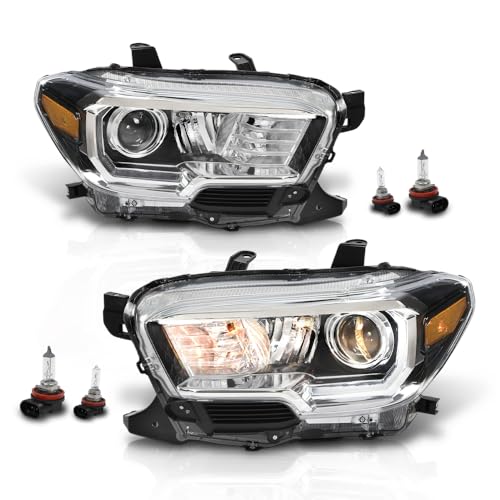 Image of GRAND ORANGE Headlight Assembly with LED Daytime Running Light Compatible with Toyota Tacoma 2016-2023, Left & Right Side Replacement Front Headlamp, 81150-04270 / TO2502244, Clear Lens Black Housing