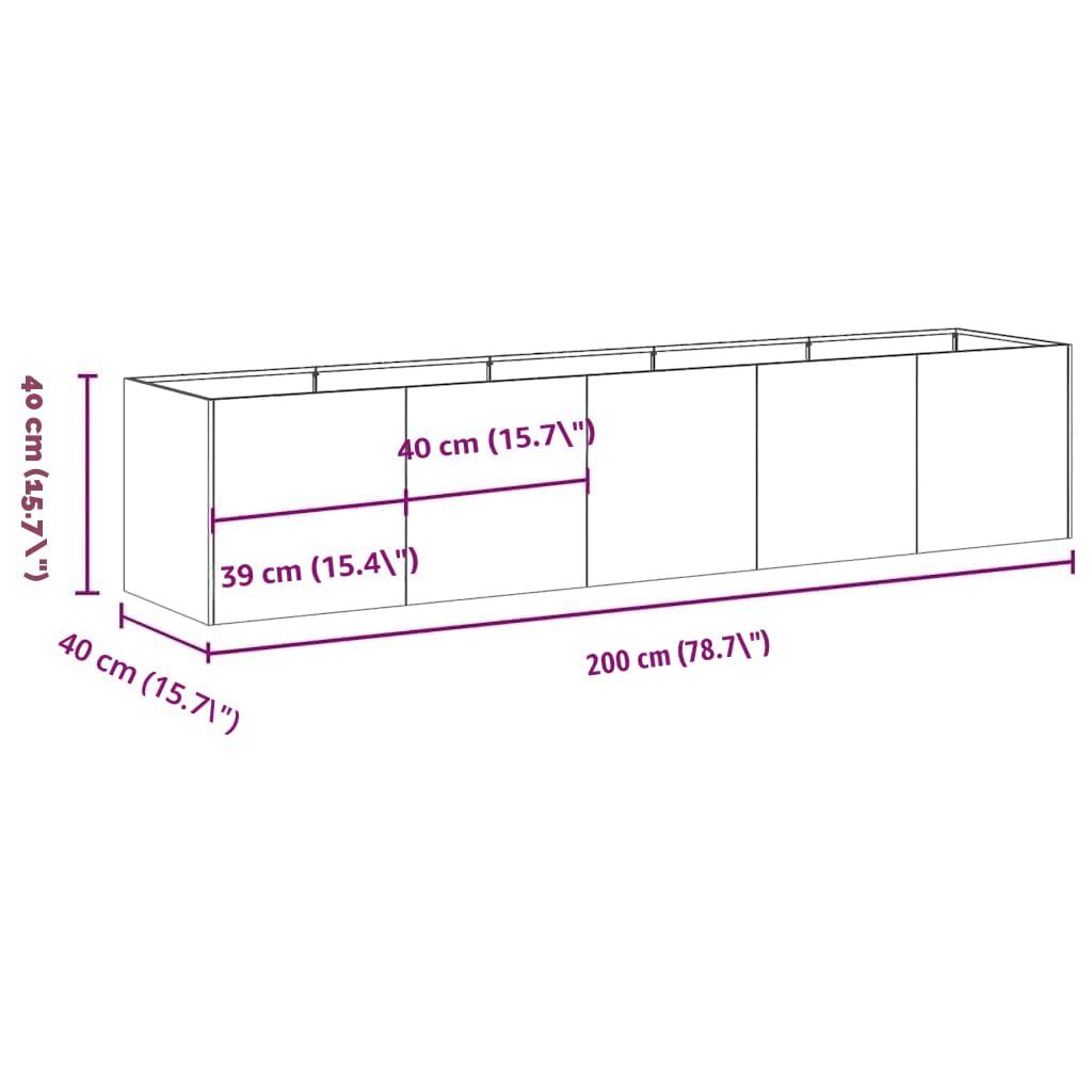 vidaXL Pflanzgefäß Anthrazit 200 x 40 x 40 cm Kaltgewalzter Stahl