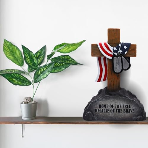 Estatua Cruz Militar con Bandera Americana y Placas miniatura 6