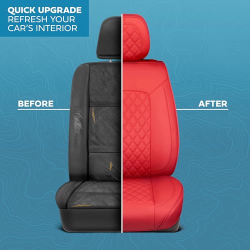 Prestige Edition Faux Leather Seat Covers for Cars, Trucks, & SUV – 2 Red Car Seat Covers for Front Seats - Universal Fit Car Accessories Automotive Interior Protector for Most Vehicles by MotorBox - Used condition - Image 6
