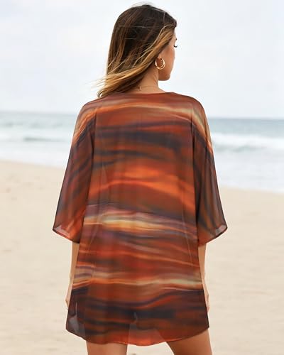Image of Women's Floral Print Puff Sleeve Kimono Cardigan Loose Cover Up Casual Blouse Tops 2026