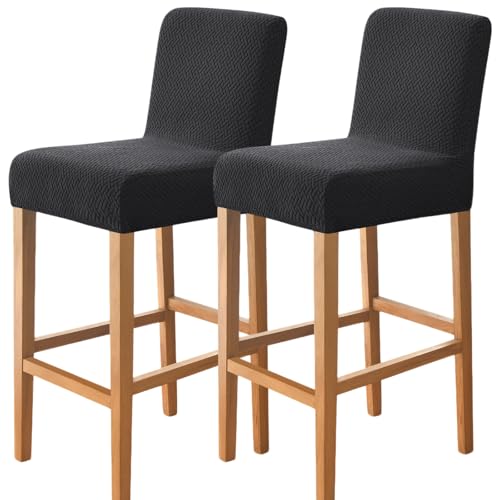 Image of FUANGUI Bar Stool Covers Set of 2, Stretch Bar Stool Seat Covers | Washable Removable Bar Chair Covers with Backs Slipcovers, Bar Chair Covers Square for Kitchen Dining Room Cafe