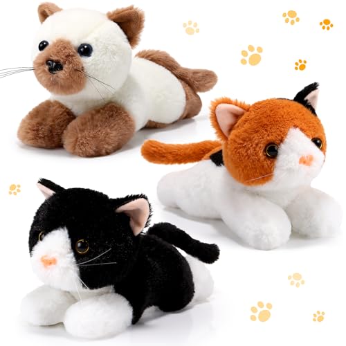 Image of 3 Pcs 9 Inch Cat Stuffed Animal Plush Gift Cute Kitten Plush Toys Small Cat Stuffed Animal Sleeping Gifts for Boys Girls Pet Party Favors(Cute Style)