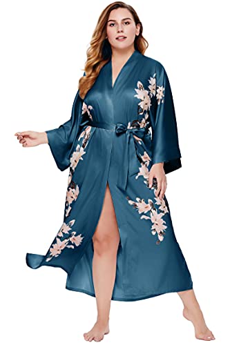 Image of BABEYOND Kimono Robe Cover up with Box Long Floral Satin Sleepwear Silky Bathrobe Bachelorette Robe