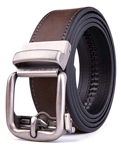 Fabio Valenti Men's Genuine Leather Ratchet Dress Belt with Automatic Buckle, Adjustiable Sizes, Handmade, All leather Strap