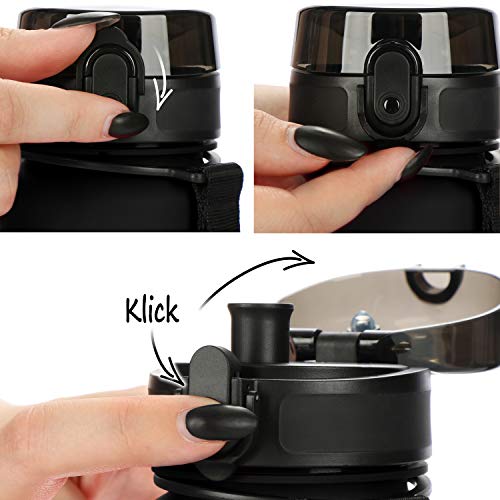 Legendwerk® 1L "LegendBottle" + Fruitzeef - BPA-vrij gemaakt van Tritan, Waterfles voor Sport, Fitness, Fietsen, Universiteit, Wandelen, Joggen, Kamperen - Licht, Duurzaam (zwart) - Image 5