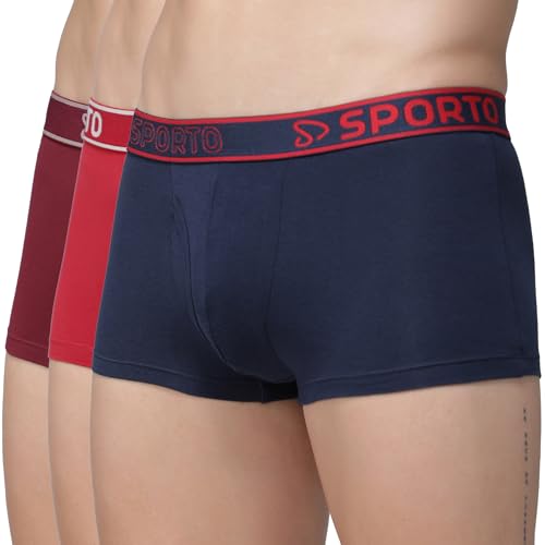 Image of sporto Men's Mid-Rise Super Soft & Comfortable Solid Cotton Square Trunks with No-Fold & No-Pinch Elastic Waistband (Combo Pack)