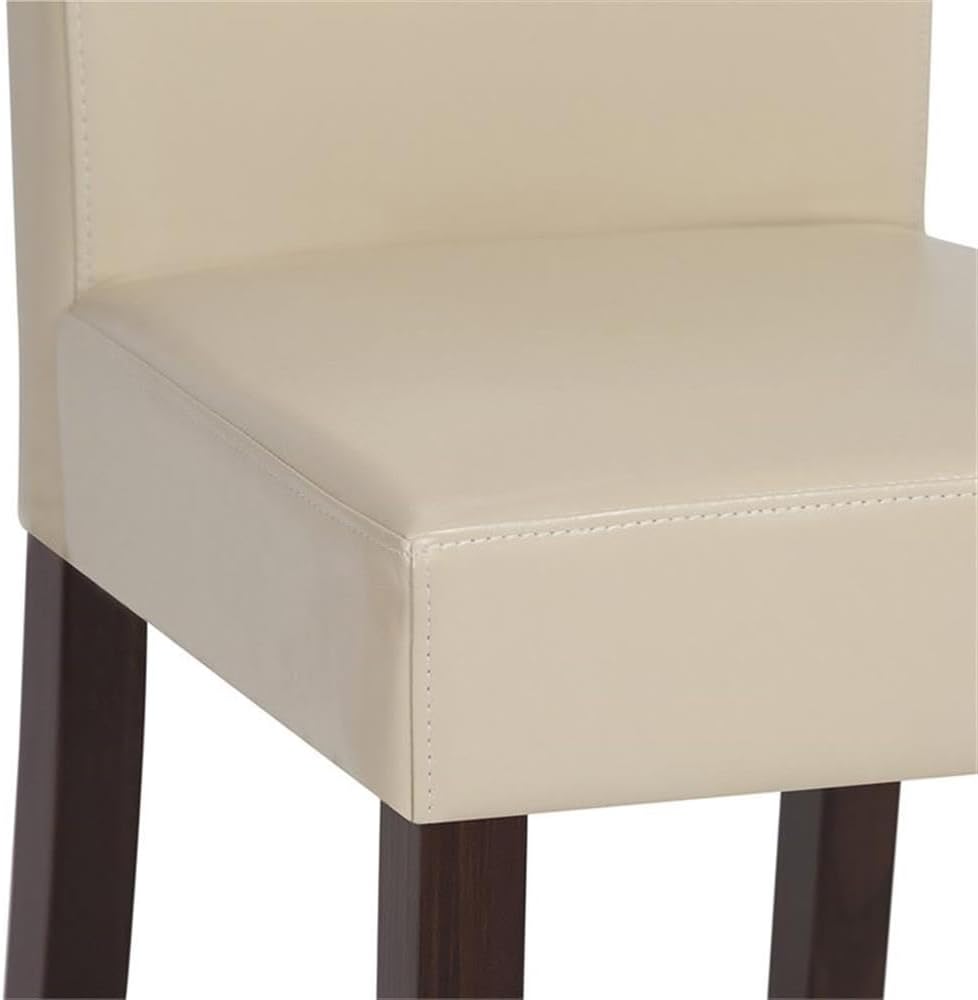 Pemberly Row Parson Dining Chair Set of 2, Satin Cream Faux Leather, Solid Wood Legs, 40 in High Upholstered Seating, Brown Finish, Contemporary Design for Dining Room or Kitchen