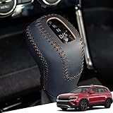 Great-luck Genuine Leather Automatic at Gear Shift Knob Cover Protector Trim,The car Interior Accessories(Black Stitches) for Taos 2022 2023 2024 2025