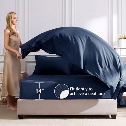 Image of CozyLux Queen Comforter Set Navy Blue - Bed in a Bag Queen Size 7 Pieces, Luxury Soft Bed Set for All Seasons, Bedding Set with Down Alternative Comforter, Sheets, Pillowcases & Shams