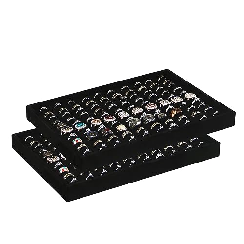 Image of Coward 2Pcs /Set Black Velvet Stackable Ring Organizer Tray, Velvet Ring Earring Stud Jewelry Display Holder Tray for Store Selling or Home Show Storage