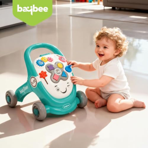 Image of Baybee Oleo Baby Walker for 6-18 Months | Activity Push Walker with Music & LED Lights | Stable Wheels, Easy Grip Handle | Educational Walker for Boys & Girls 0-2 Years (Green)
