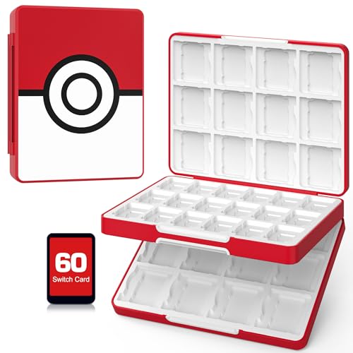 MoKo 60 Slots Game Card Case for Nintendo Switch/Switch OLED/3DS/2DS, Portable 3DS Game Case, 24 Slots for 3DSXL/DS/DSi Cards & 36 Slots for SD Cards w/Magnetic Closure, Red Ball