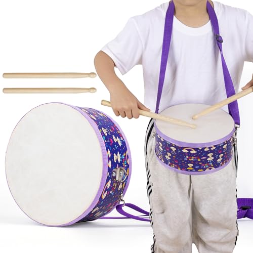 Kids Drum Set with Adjustable Strap: Toddler Musical Instrument for Ages 3-5, Wearable Drum Kit with Drumsticks, Educational Percussion Toy for Rhythm Music Development (Purple)