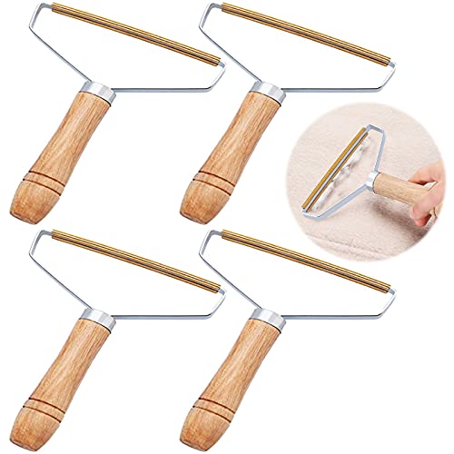 4 Piezas Quitapelusa Manual Removedor Portátil de Madera Afeitadora de Pelusa Portátil Ropa Pelusas Máquinillas de Afeitar Lint Remover con Mango de Madera para sofá Ropa Felpudo de Pelo de Animal Cover