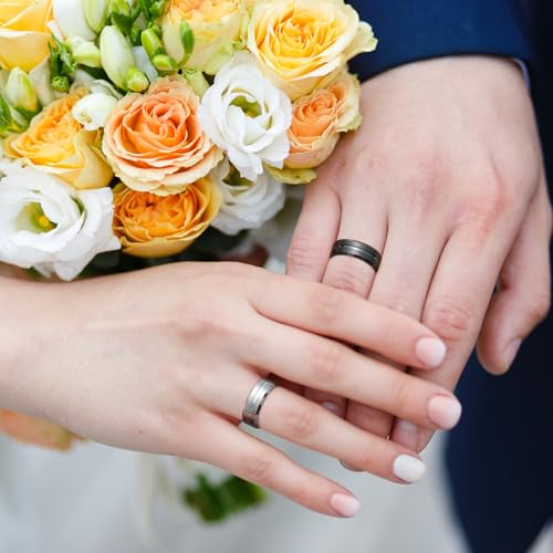 Image of King Will Tungsten Carbide Wedding Band for Men Women-6 /8 /10mm Width Multicolor Available with Grooved Center Wedding Ring Suitable for Work, Gym Comfort Fit Size 4-16