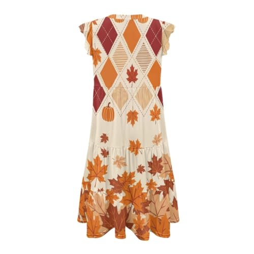 Image of Women's Casual Ruffle Sleeve Dress V Neck Pullover Dress Flowy A-Line Pleated Lightweight Dress with Pockets