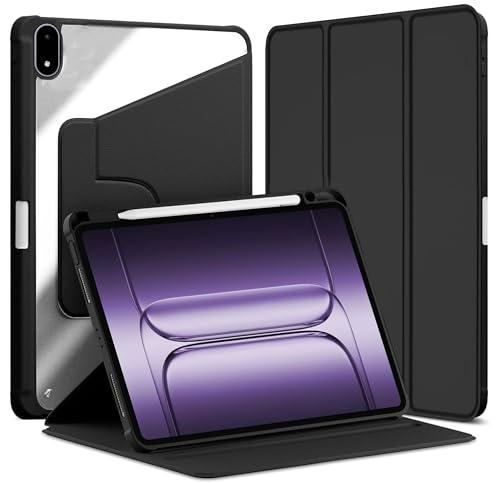 Image of TGK Rotating Case Cover for OnePlus Pad 3 13.2 inch Tablet, Pad 2 Pro, Pad 4 Pro with Pencil Holder Trifold Stand Cover Clear Back (Black)