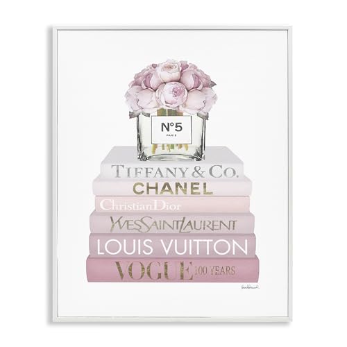 Image of Stupell Industries 'Pink Rose Bouquet Bookstack', Framed Giclee Art, White, 11 x 14 Inches, Easy to Hang and Sturdy, Made in USA, by Amanda Greenwood