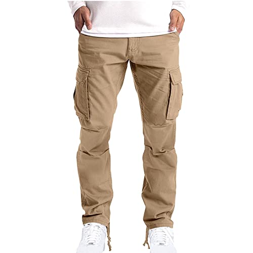 Men's Straight Leg Cargo Sweatpants Elastic Waist Hiking Pants Heavyweight Joggers Baggy Sweatpant with Pockets